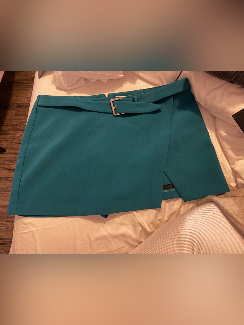 Amanda Uprichard Teal Belted Wrap Mini Skirt